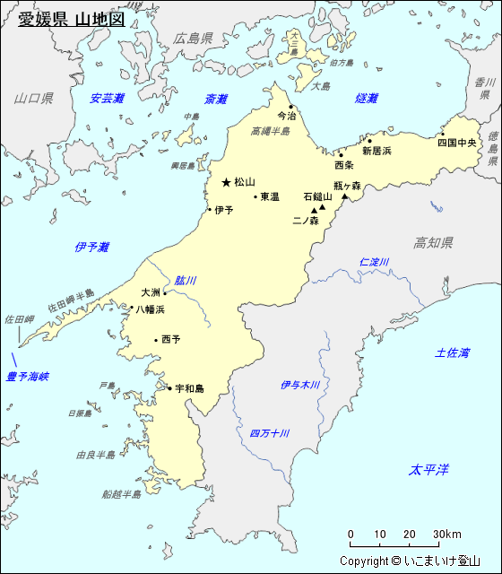 愛媛県 山地図