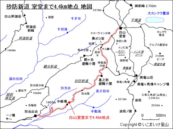 砂防新道 白山室堂まで4.4㎞地点 地図