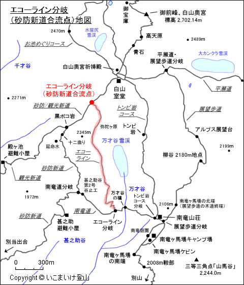 エコーライン分岐（砂防新道合流点）地図