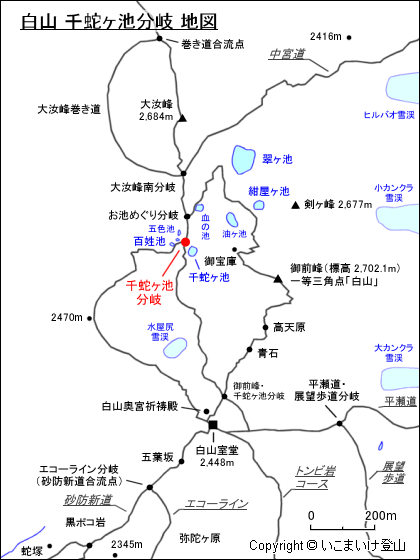 白山 千蛇ヶ池分岐 地図