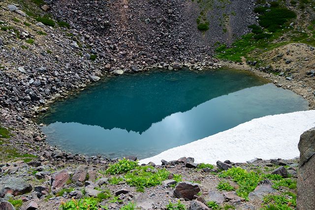 紺屋ヶ池の水鏡、剣が峰