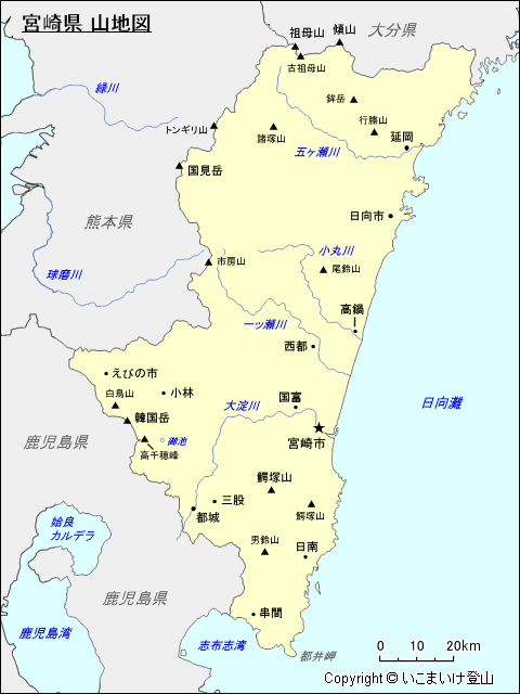 宮崎県 山地図