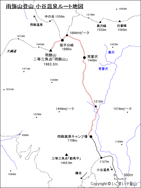 雨飾山登山 小谷温泉ルート地図