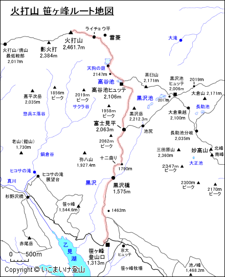 火打山 笹ヶ峰ルート地図