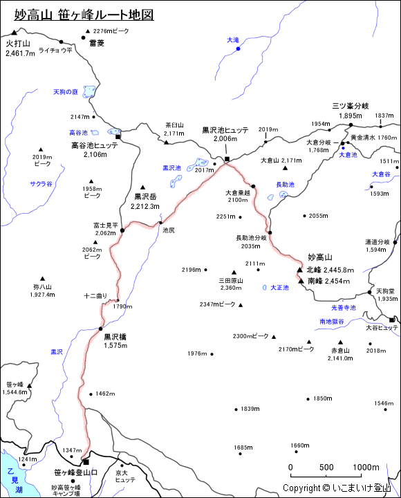 妙高山 笹ヶ峰ルート地図