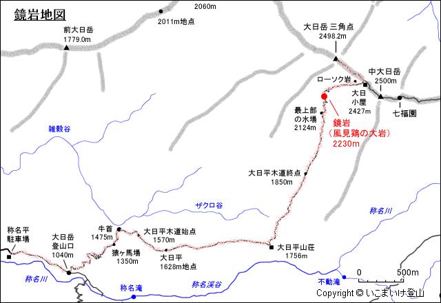 鏡岩（風見鶏の大岩）地図