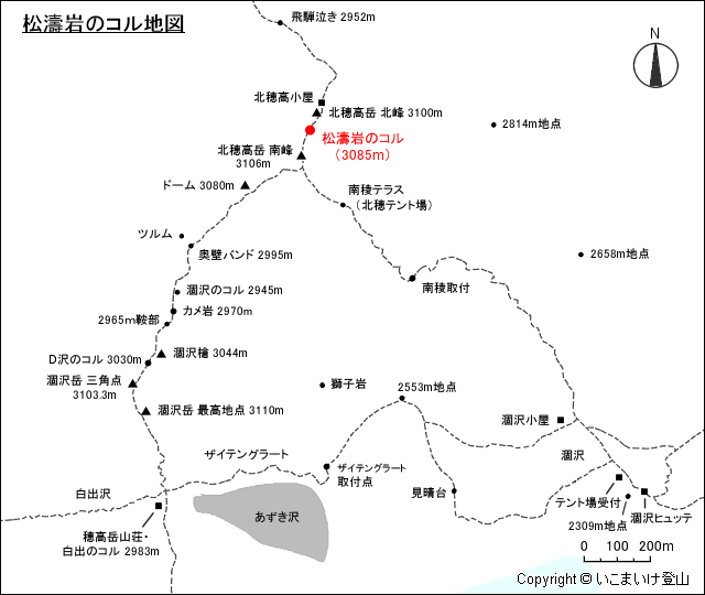 松濤岩のコル地図