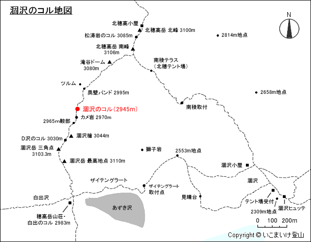 涸沢のコル地図