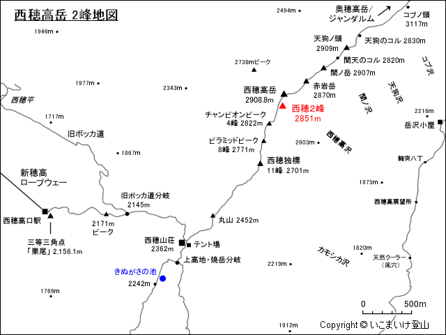 西穂2峰地図