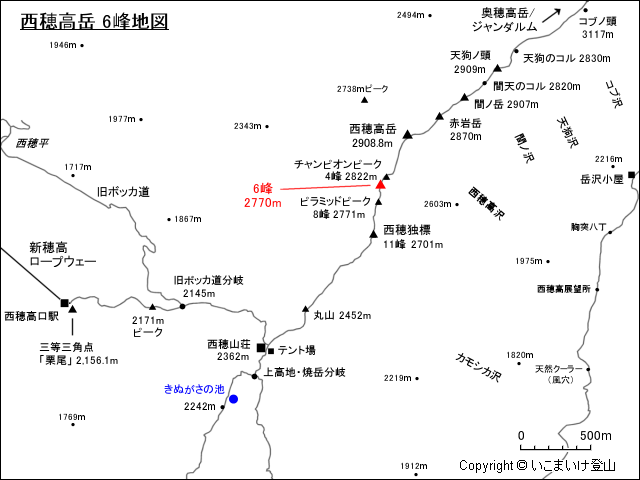 西穂6峰地図