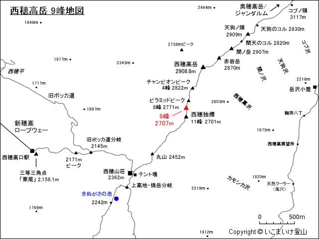 西穂9峰地図