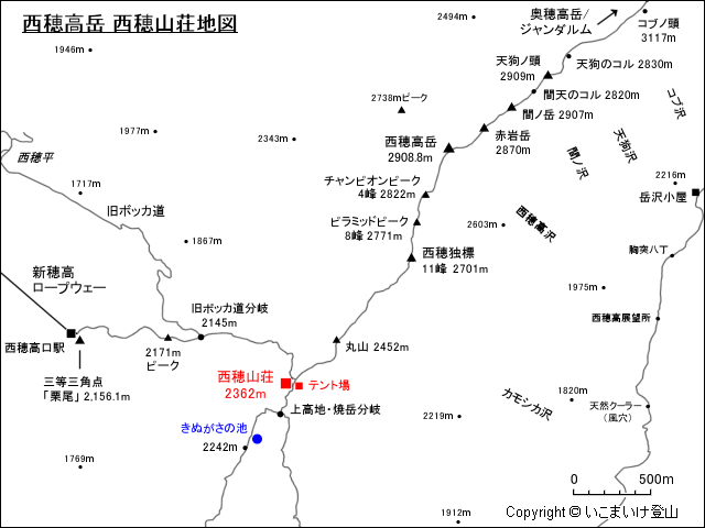 西穂山荘地図