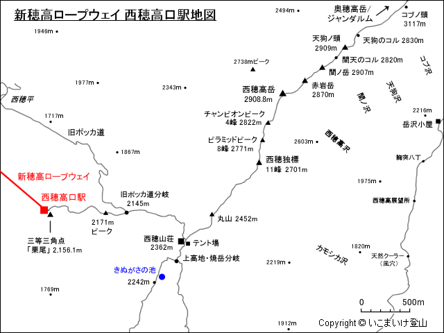 新穂高ロープウェイ 西穂高口駅地図