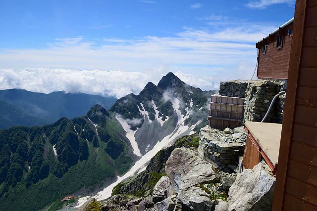 北穂高小屋から眺めた前穂高岳