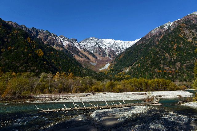 小梨平キャンプ場から梓川越しの穂高連峰