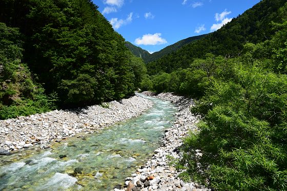 横尾大橋から見た梓川上流