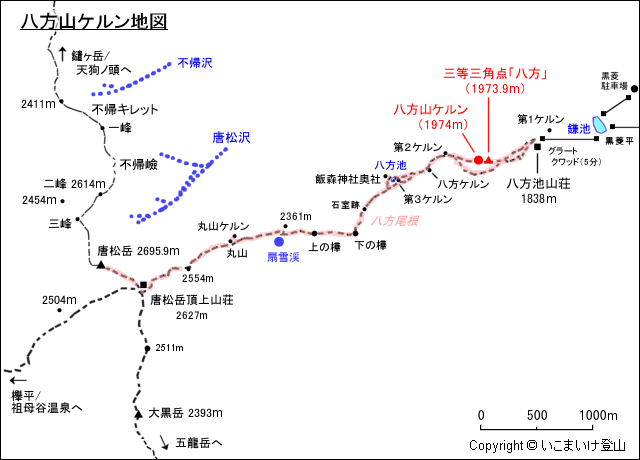 八方山ケルン地図