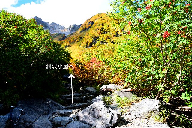 涸沢小屋への分岐地点から涸沢小屋への登山道