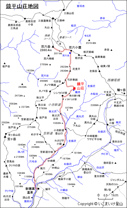 鏡平山荘地図