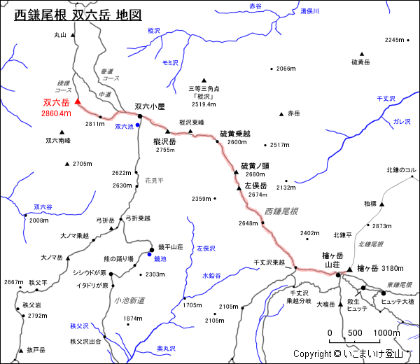 西鎌尾根 双六岳 地図