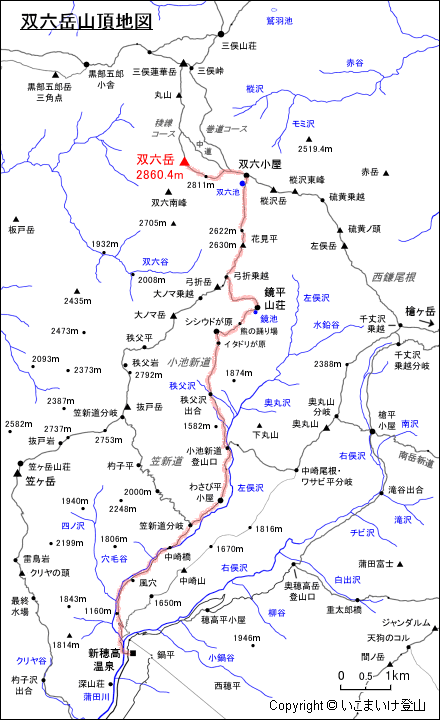 双六岳 山頂地図