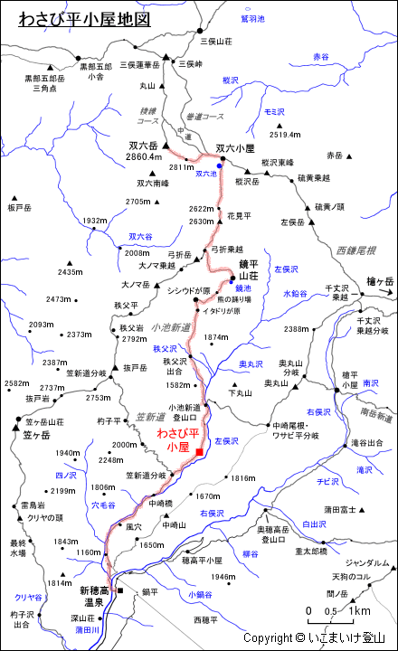 わさび平小屋地図