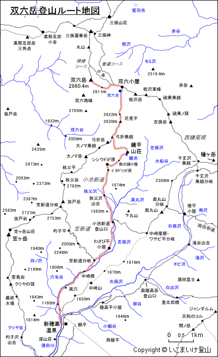 双六岳地図