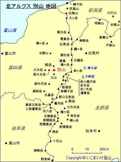 北アルプス 別山 地図