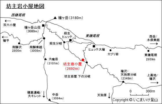 槍ヶ岳 坊主岩小屋地図