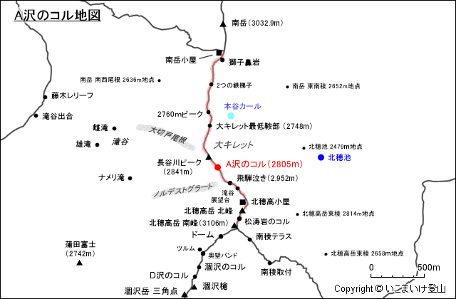 A沢のコル地図