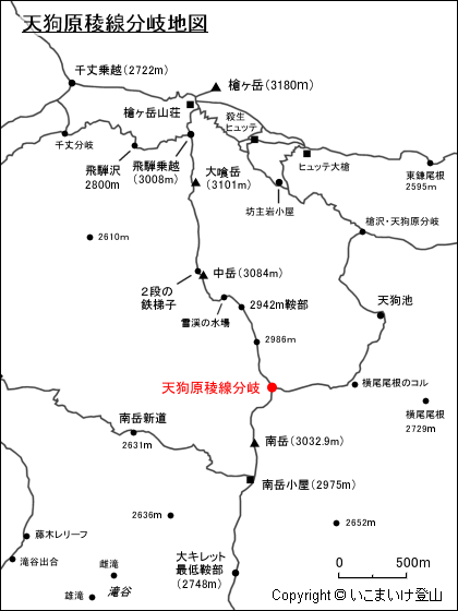 天狗原稜線分岐地図