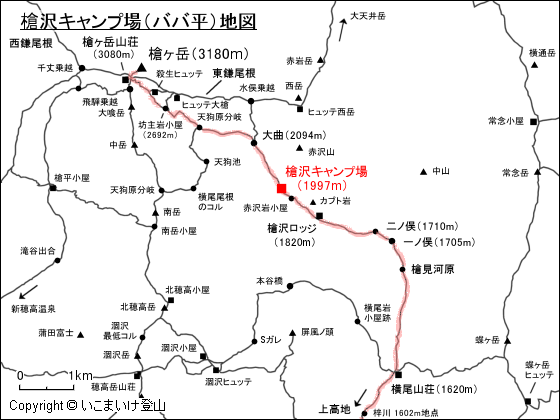 槍沢キャンプ場地図