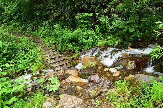 槍見沢に架かる登山道の橋