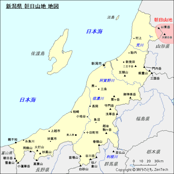 新潟県 朝日山地 地図