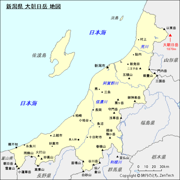 新潟県 大朝日岳 地図
