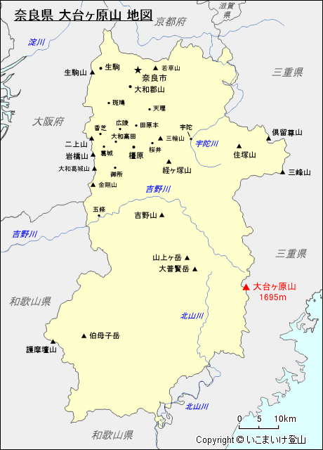 奈良県 大台ヶ原山 地図