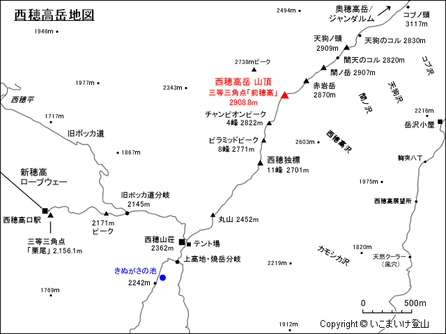 西穂高岳 山頂地図