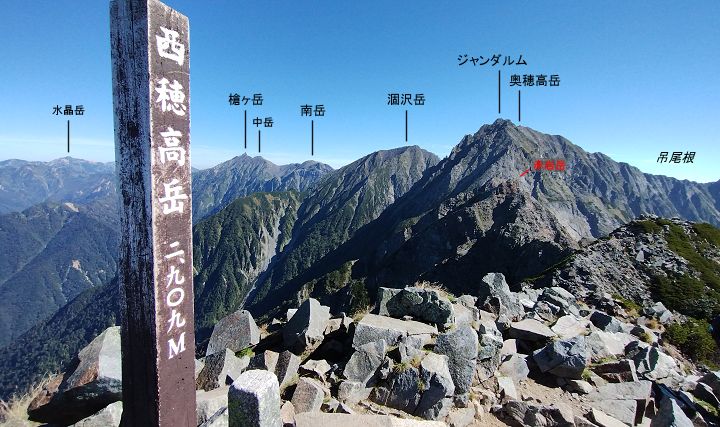 西穂高岳から北方向の山並み