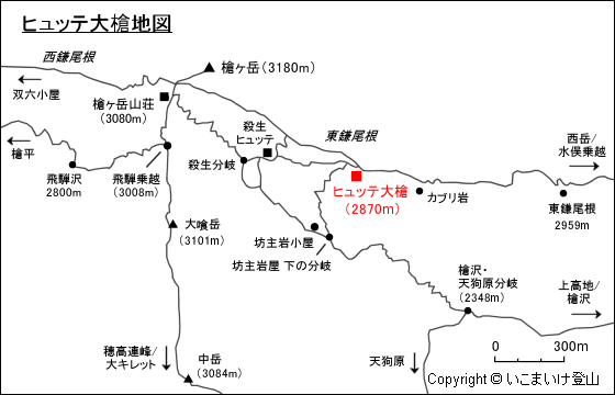 槍ヶ岳 ヒュッテ大槍地図