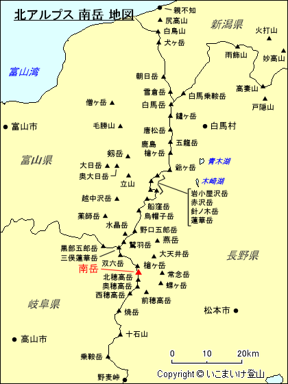 北アルプス 南岳 地図