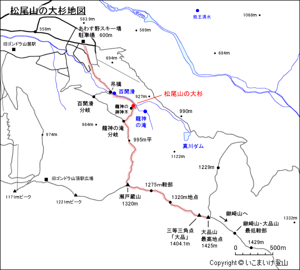 松尾山の大杉地図