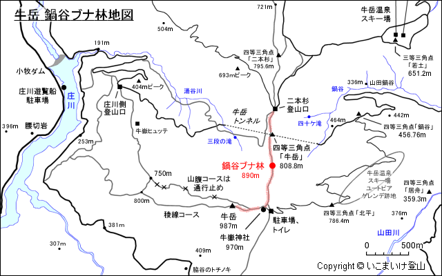 牛岳 鍋谷ブナ林地図